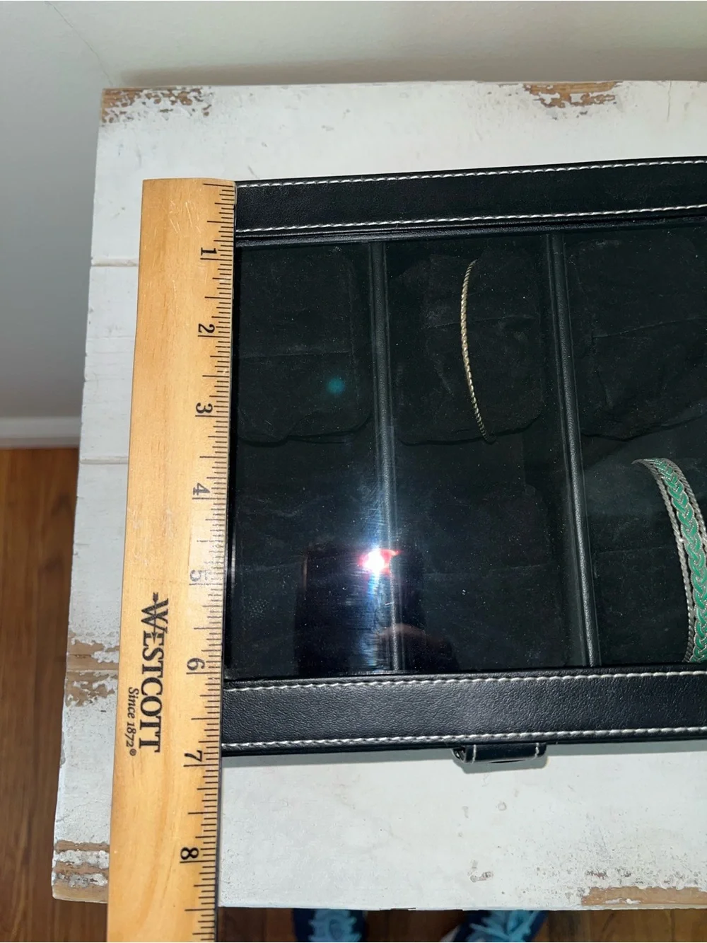 Black Leather Glass-Top Jewelry Organizer Box